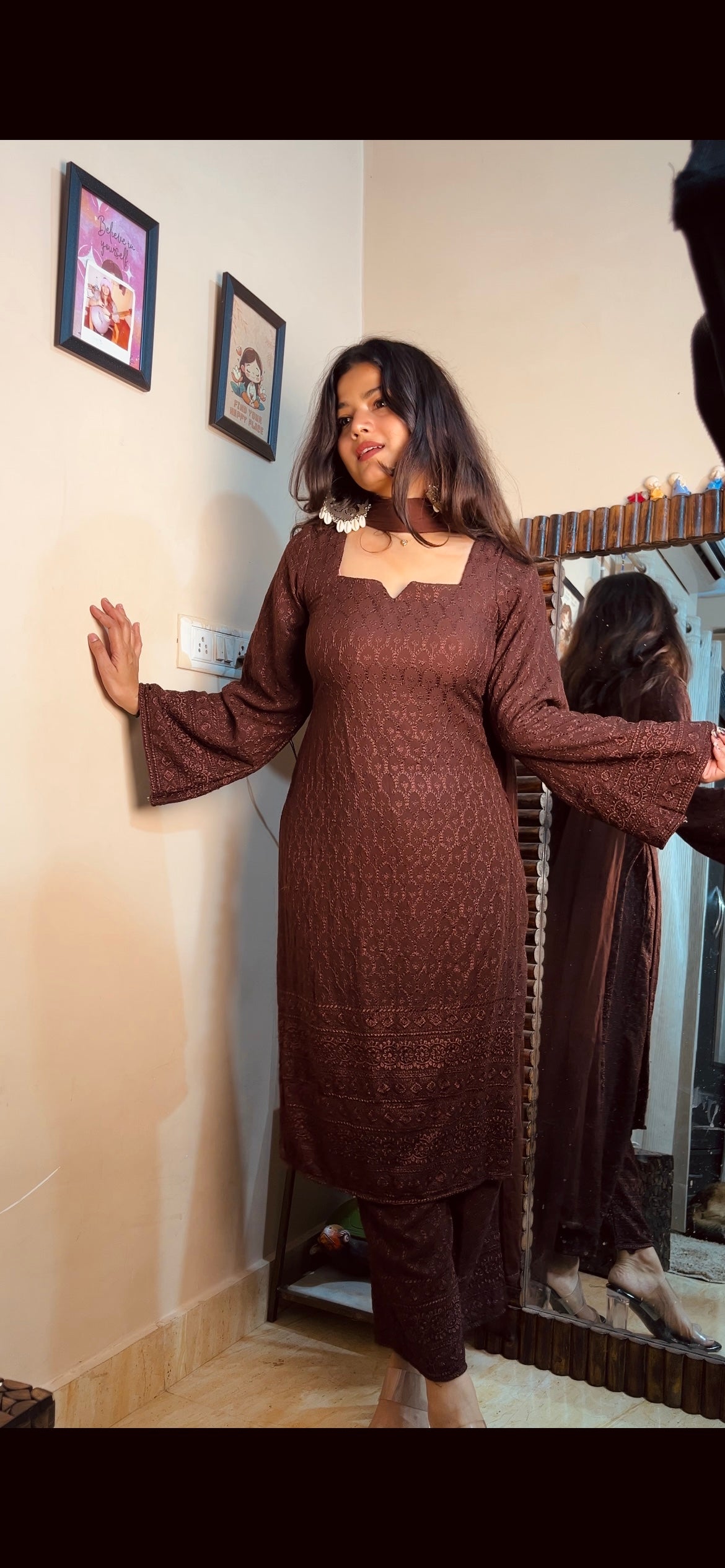 Coffee colour Full chicken work set