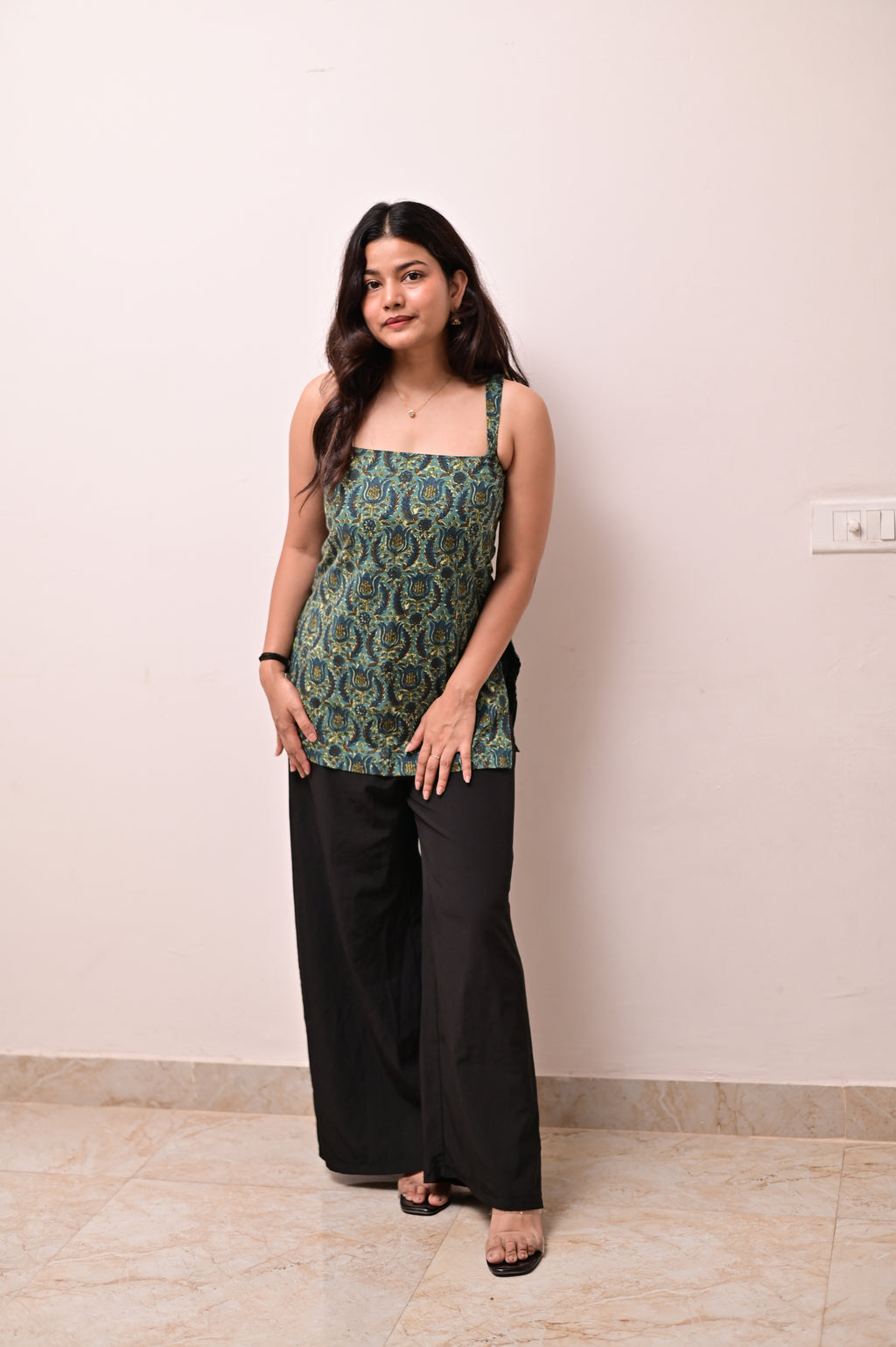 Peacock green short kurti