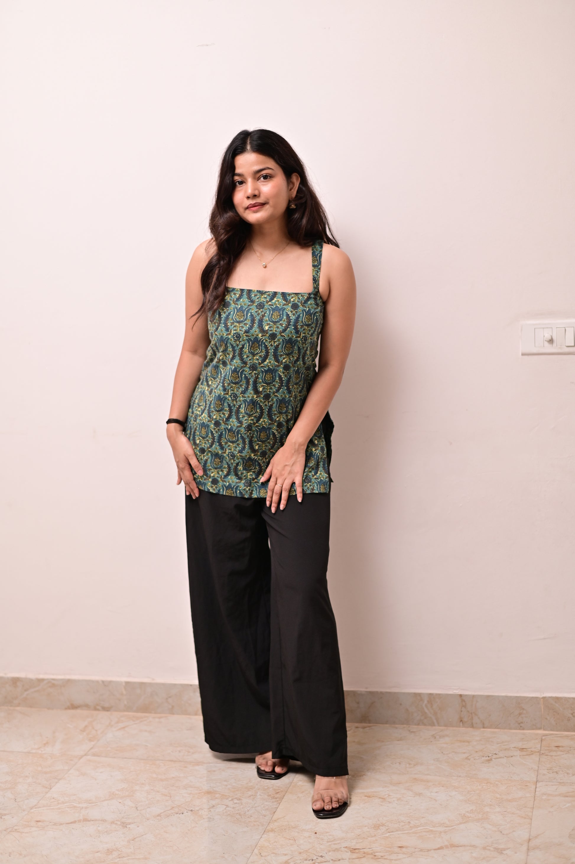 Peacock green short kurti