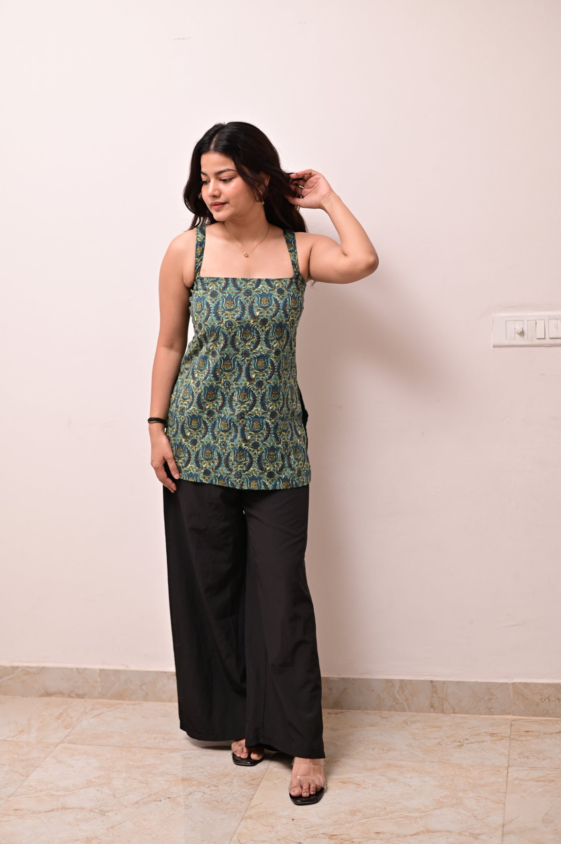 Peacock green short kurti