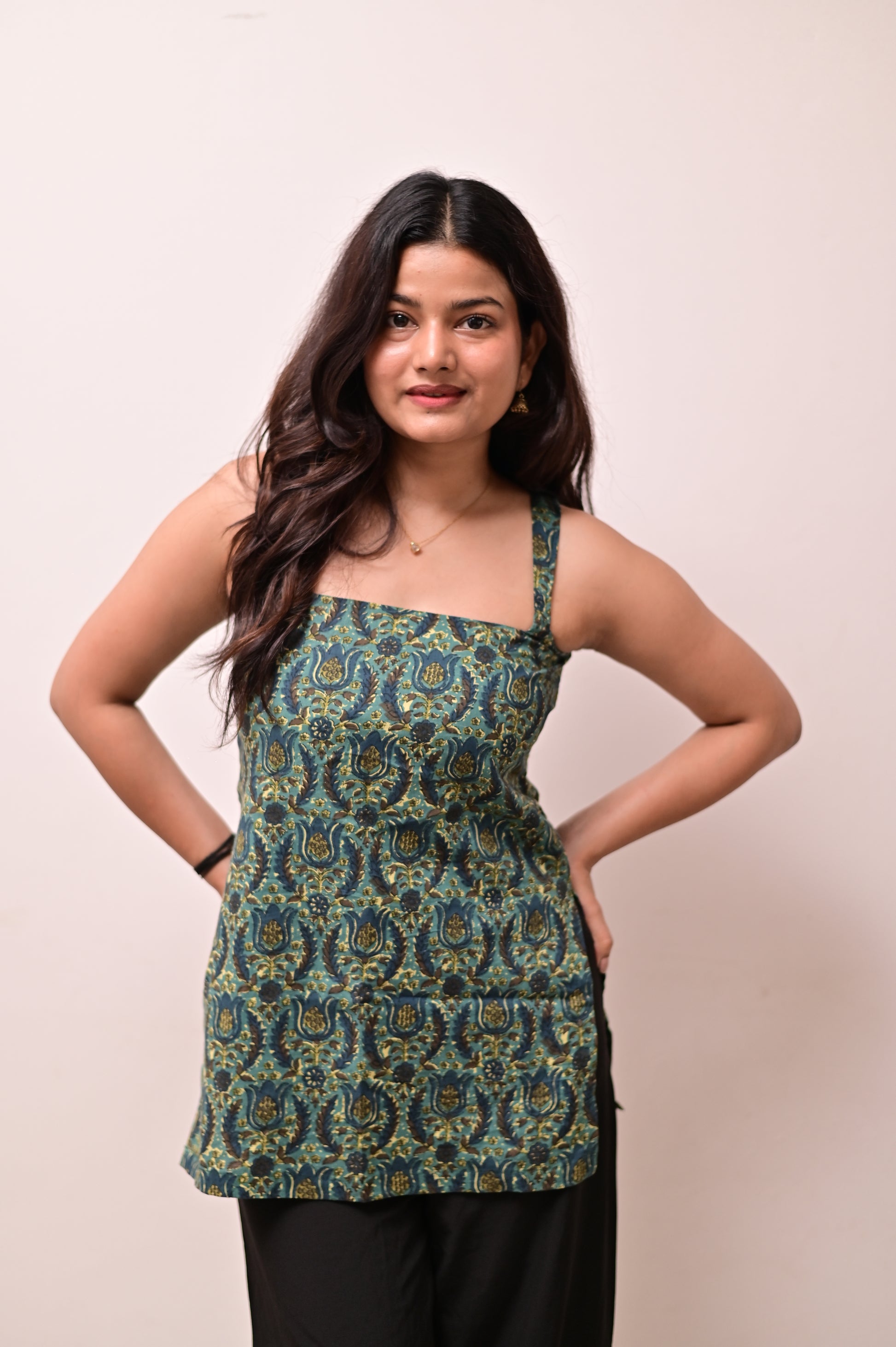 Peacock green short kurti