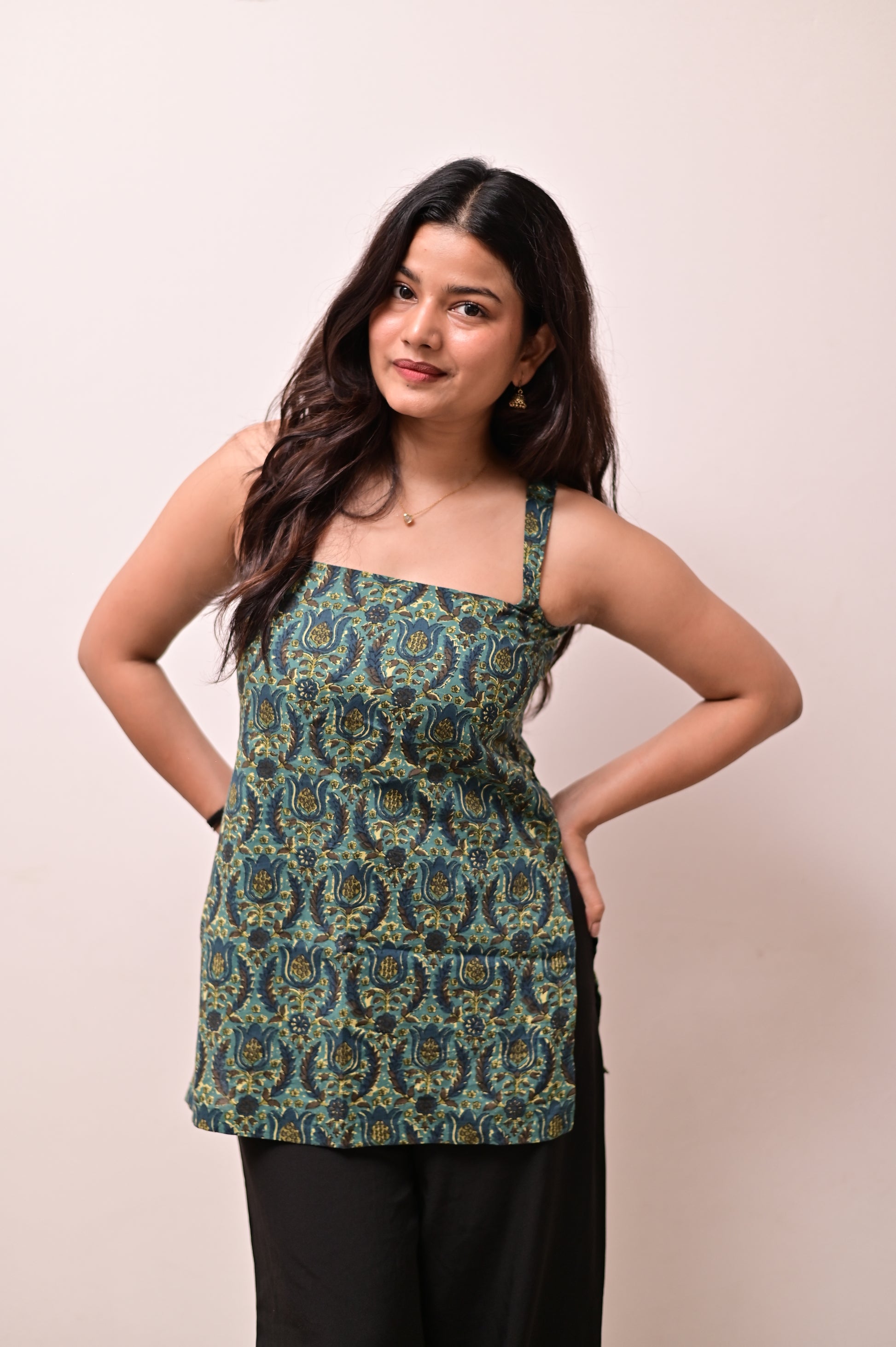 Peacock green short kurti