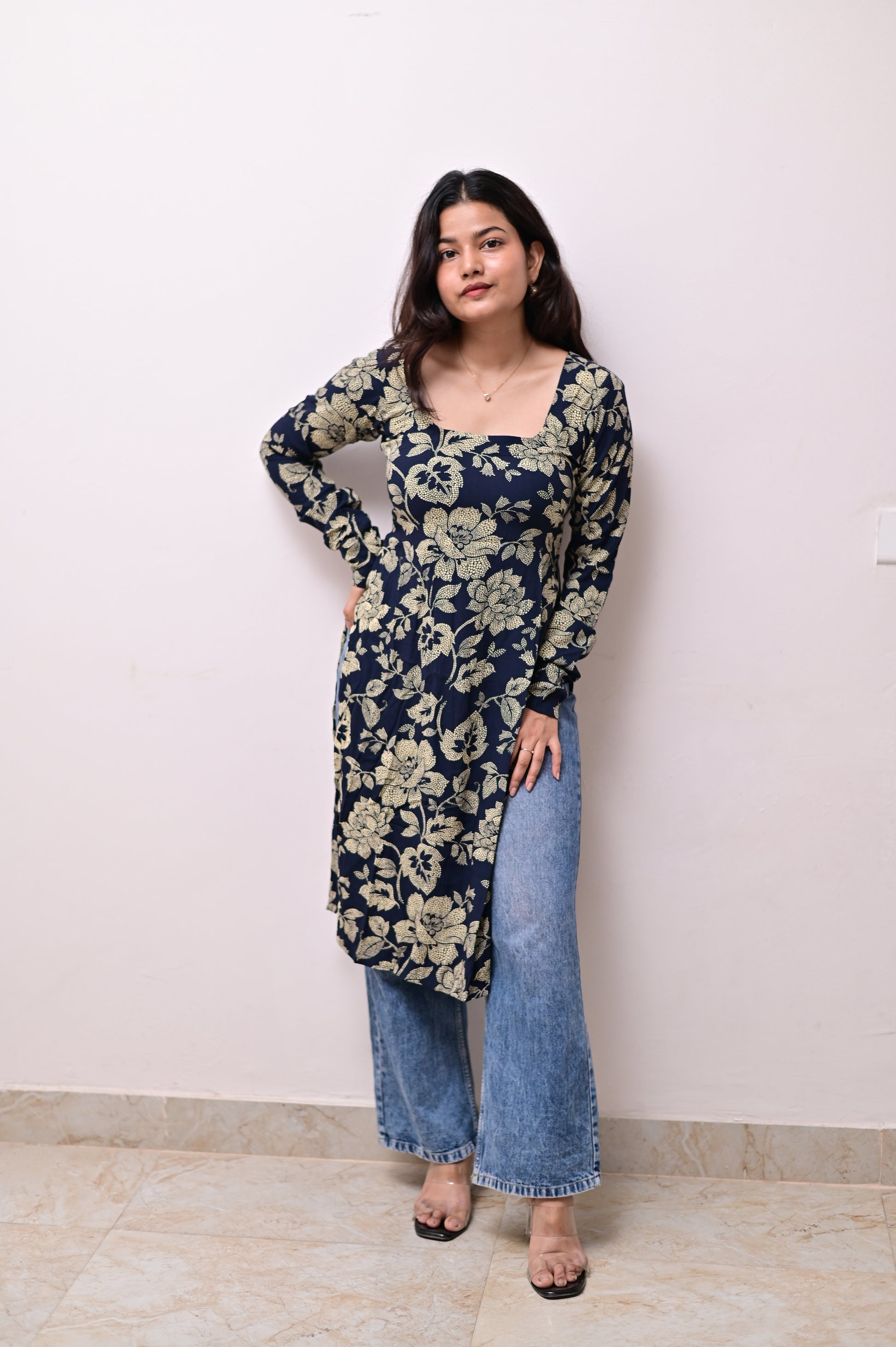 Dark Blue Full sleeve long kurti