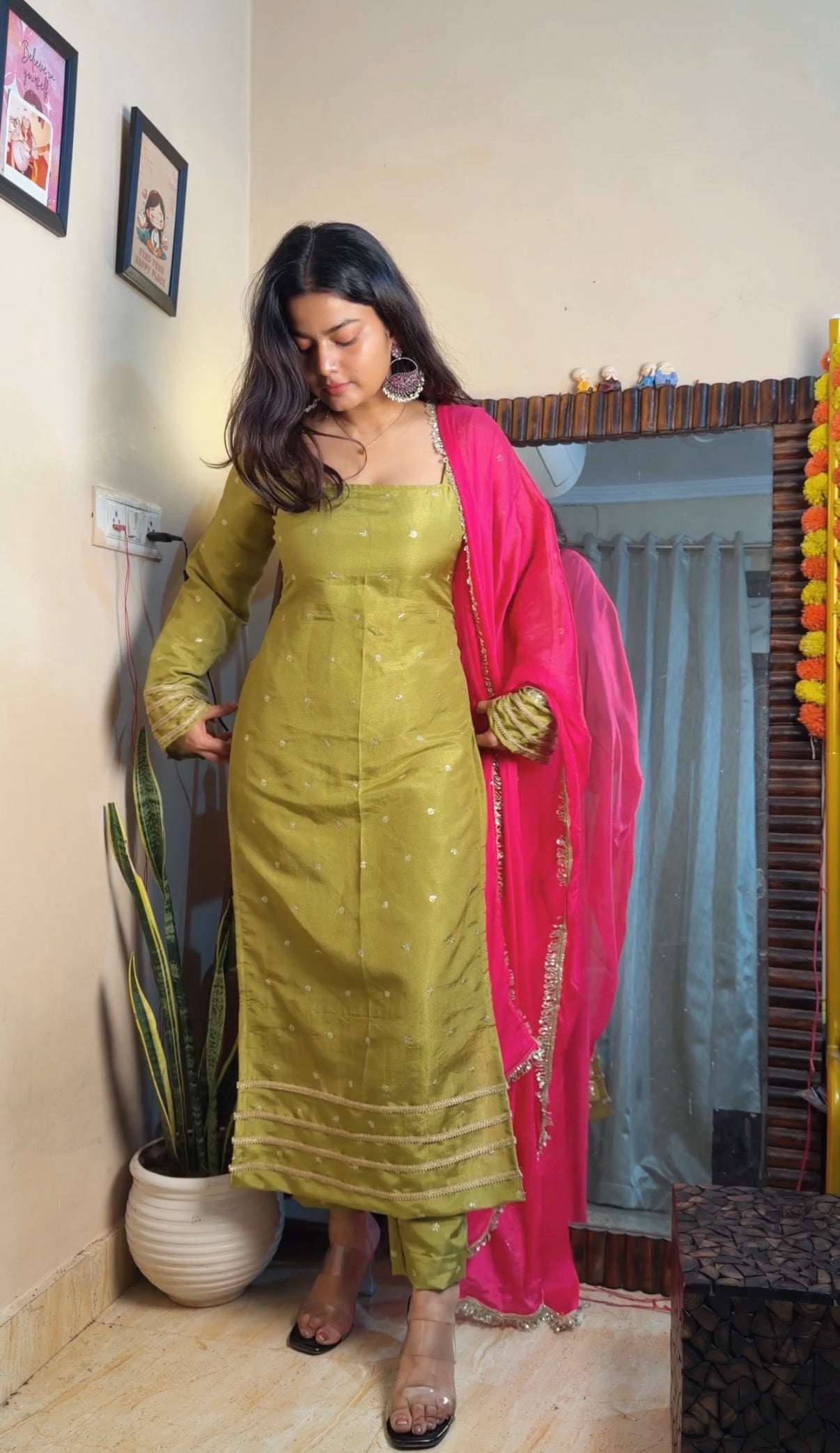 Green shimmer suit set