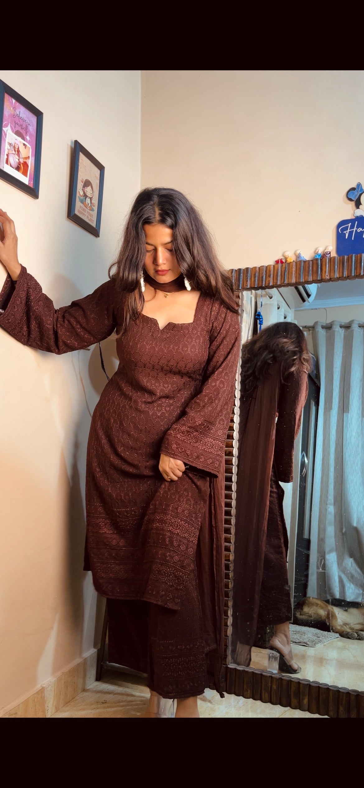 Coffee colour Full chicken work set