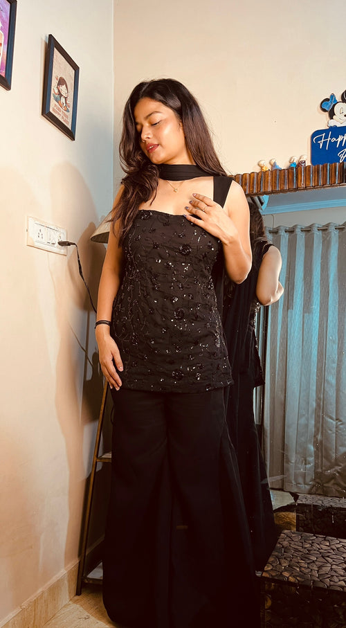 Black georgette parallel suit set