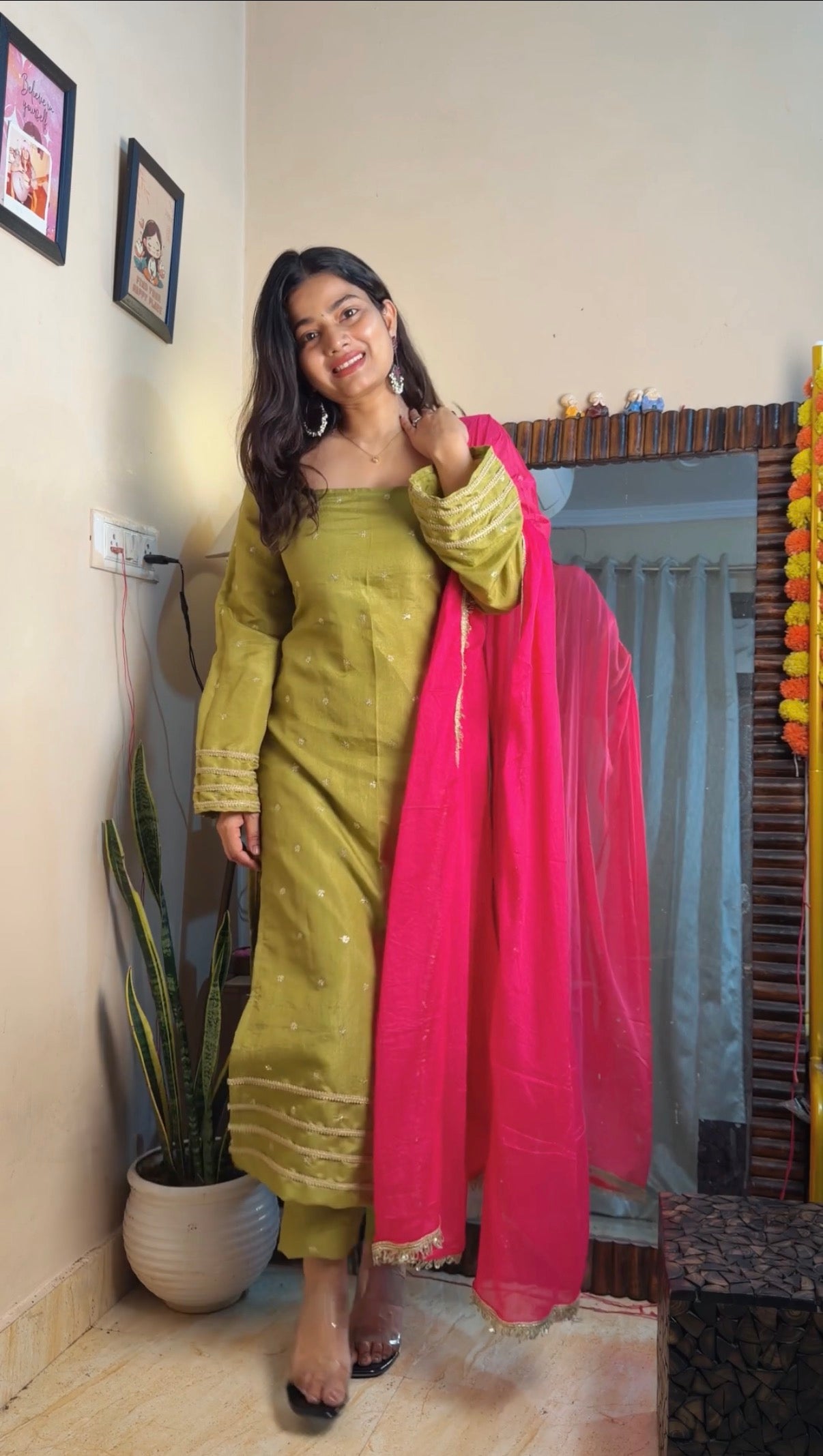 Green shimmer suit set