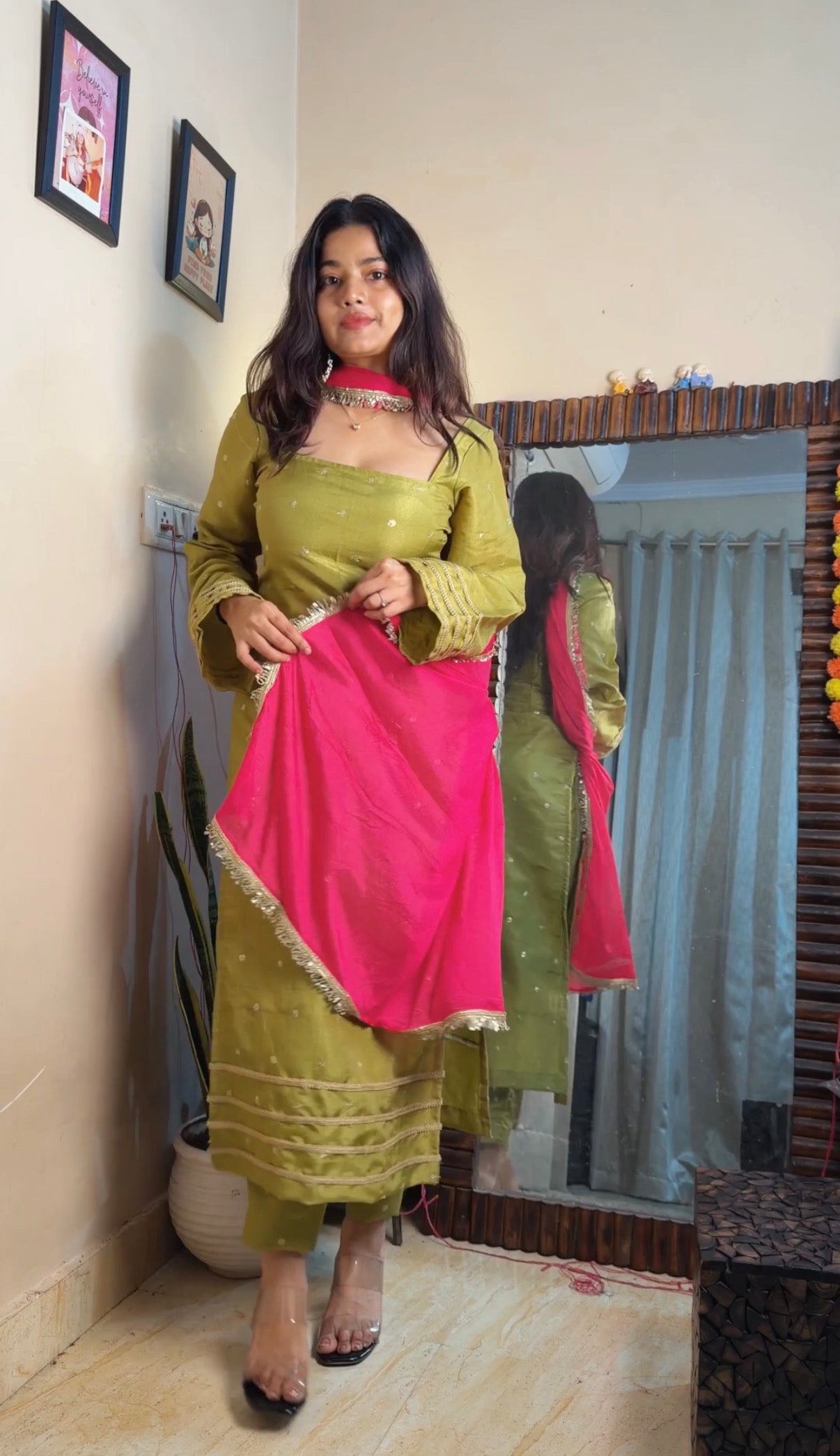 Green shimmer suit set