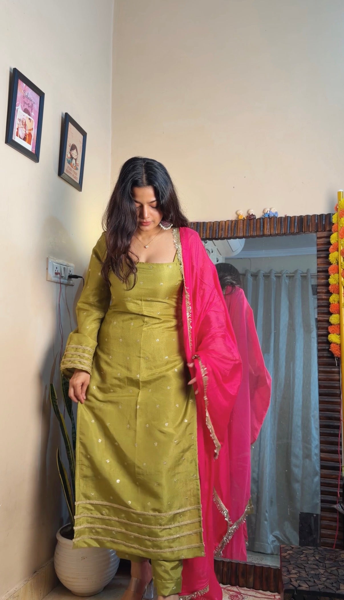 Green shimmer suit set