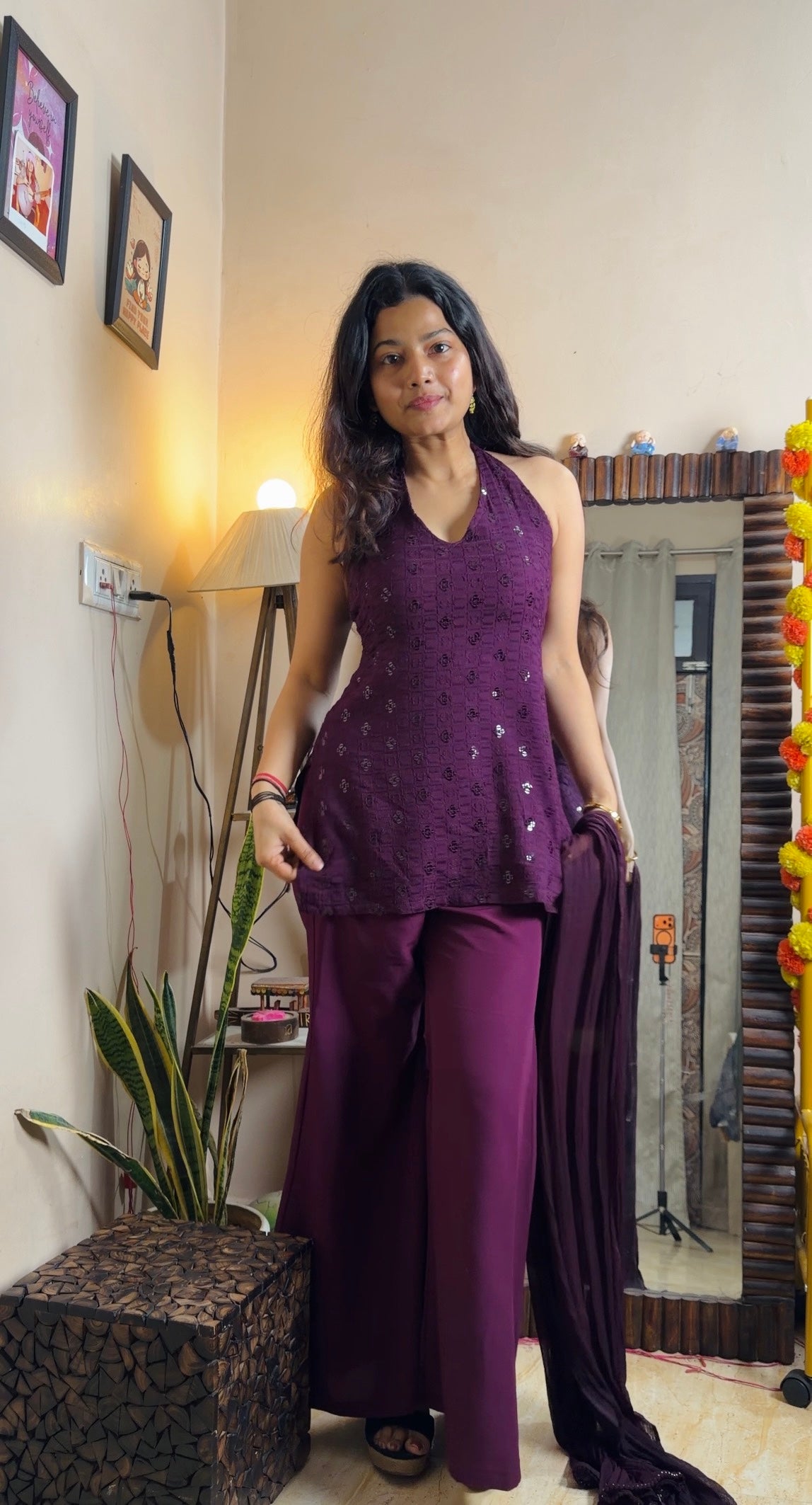 Violet halter neck set