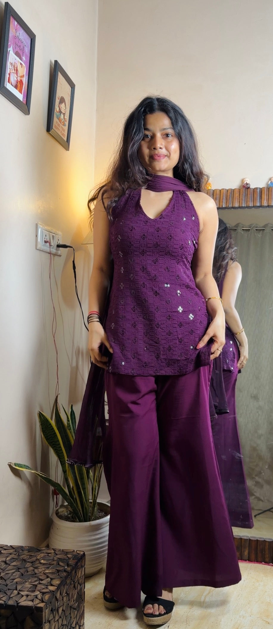 Violet halter neck set