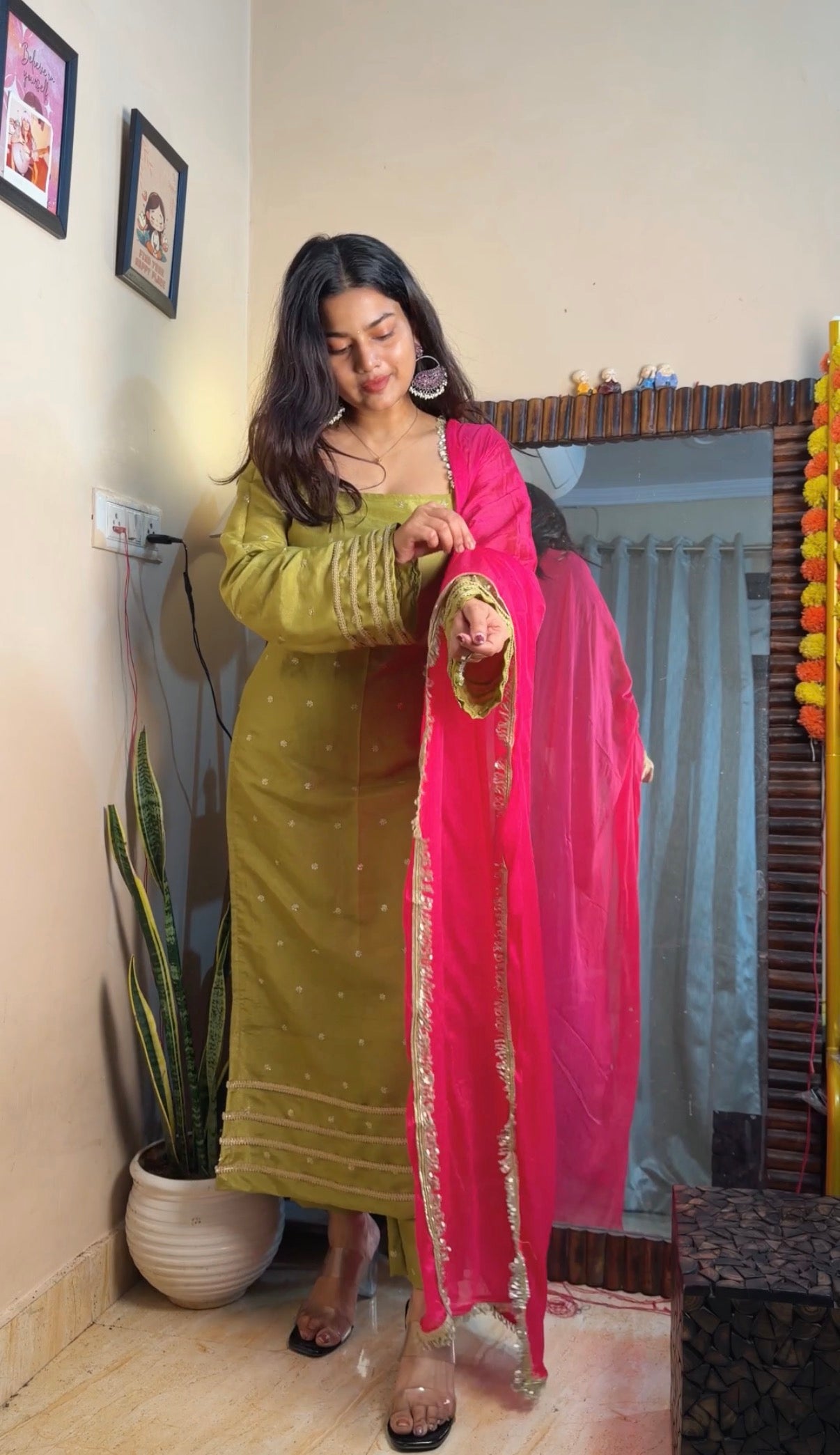 Green shimmer suit set