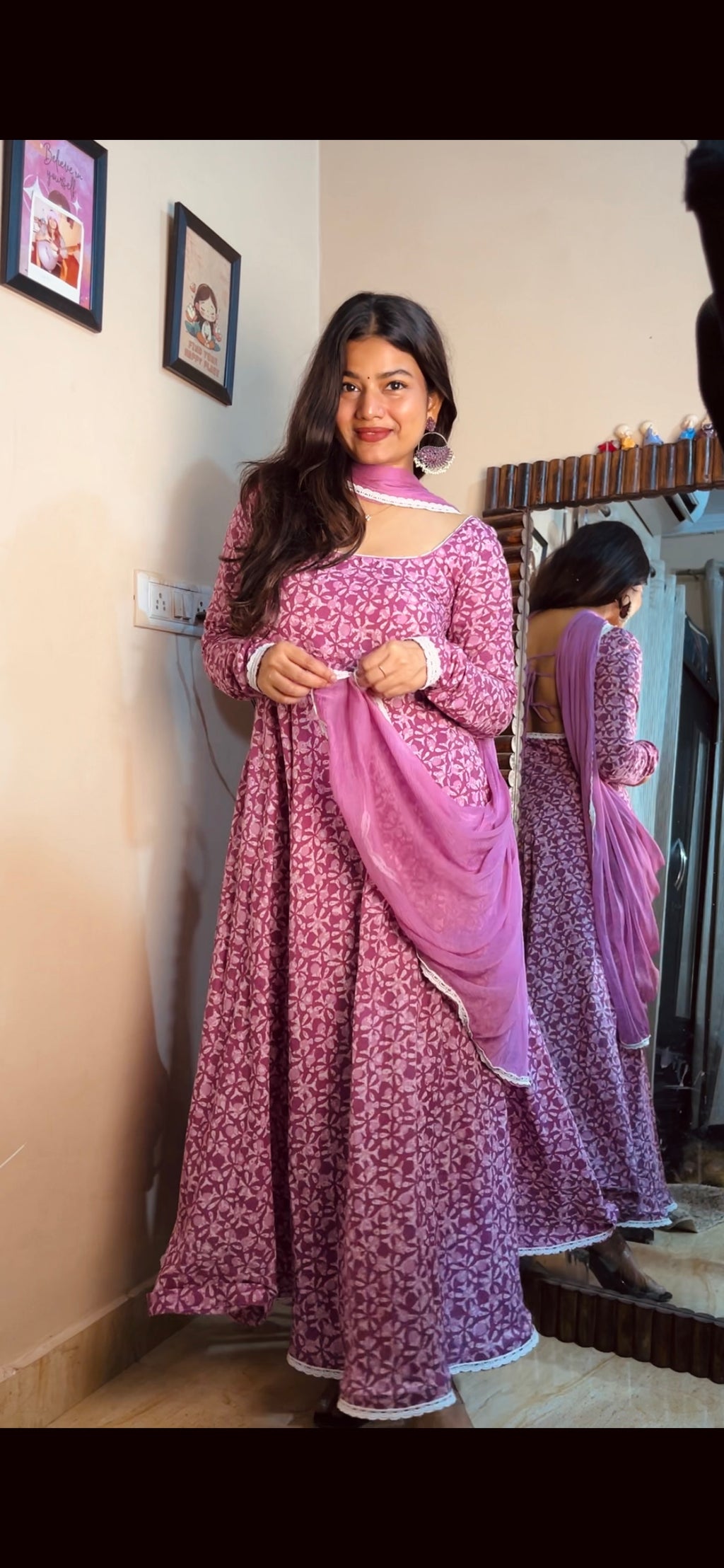 Lavender full sleeve Anarkali Suit