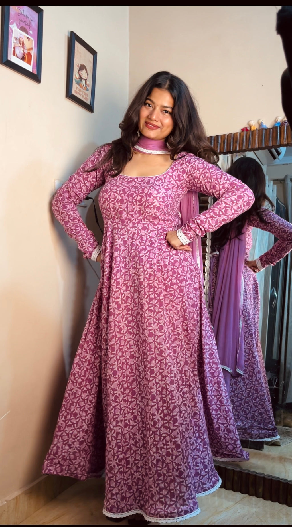 Lavender full sleeve Anarkali Suit