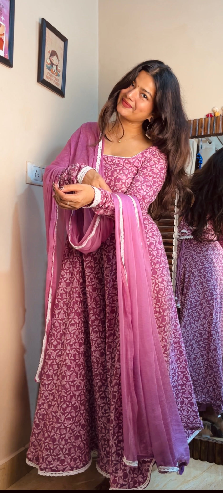 Lavender full sleeve Anarkali Suit