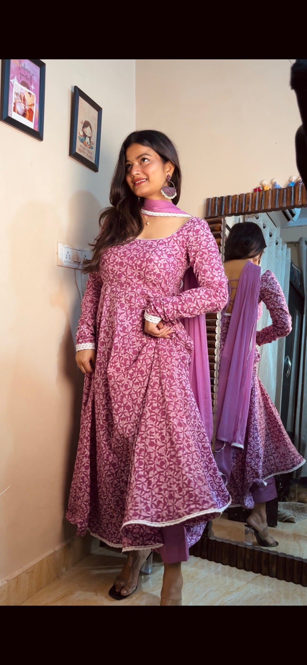 Lavender full sleeve Anarkali Suit