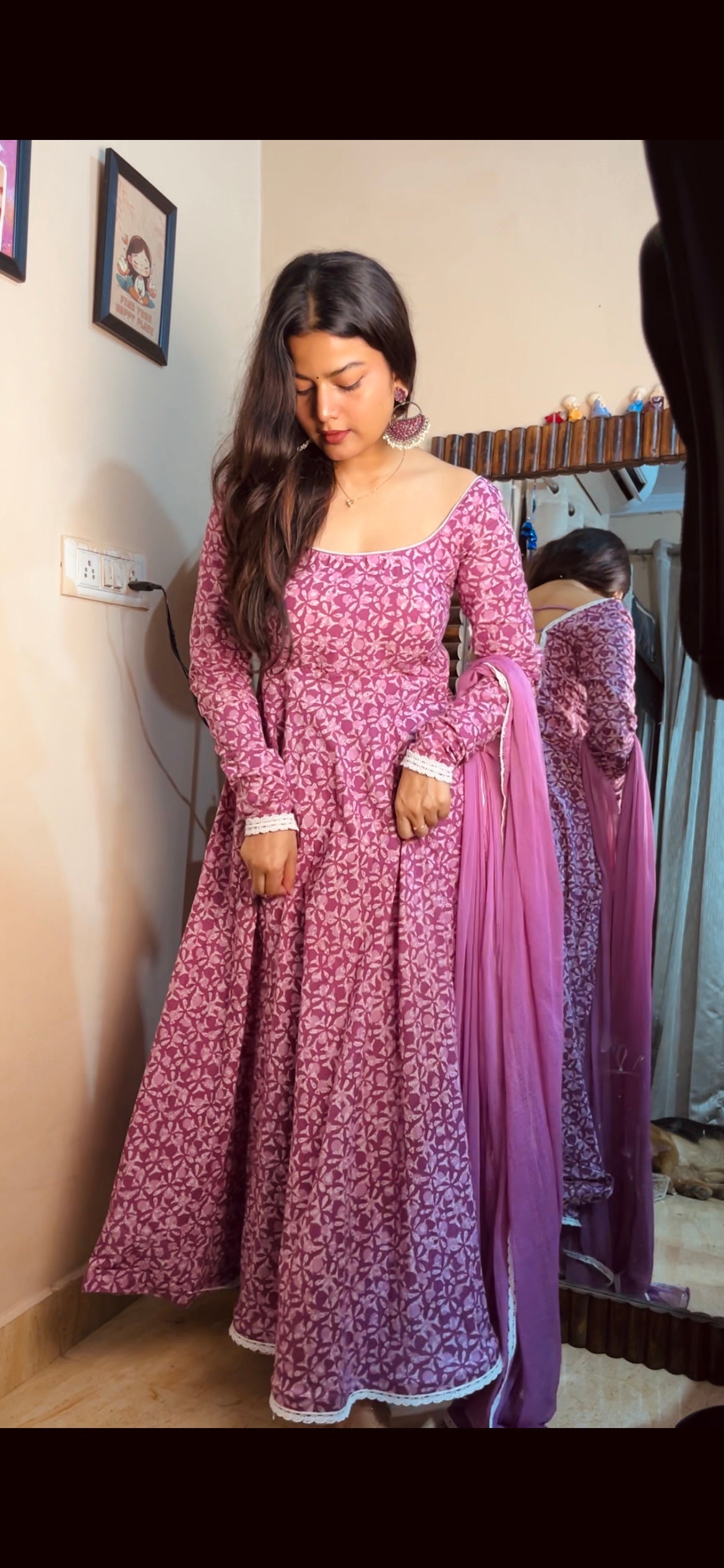 Lavender full sleeve Anarkali Suit