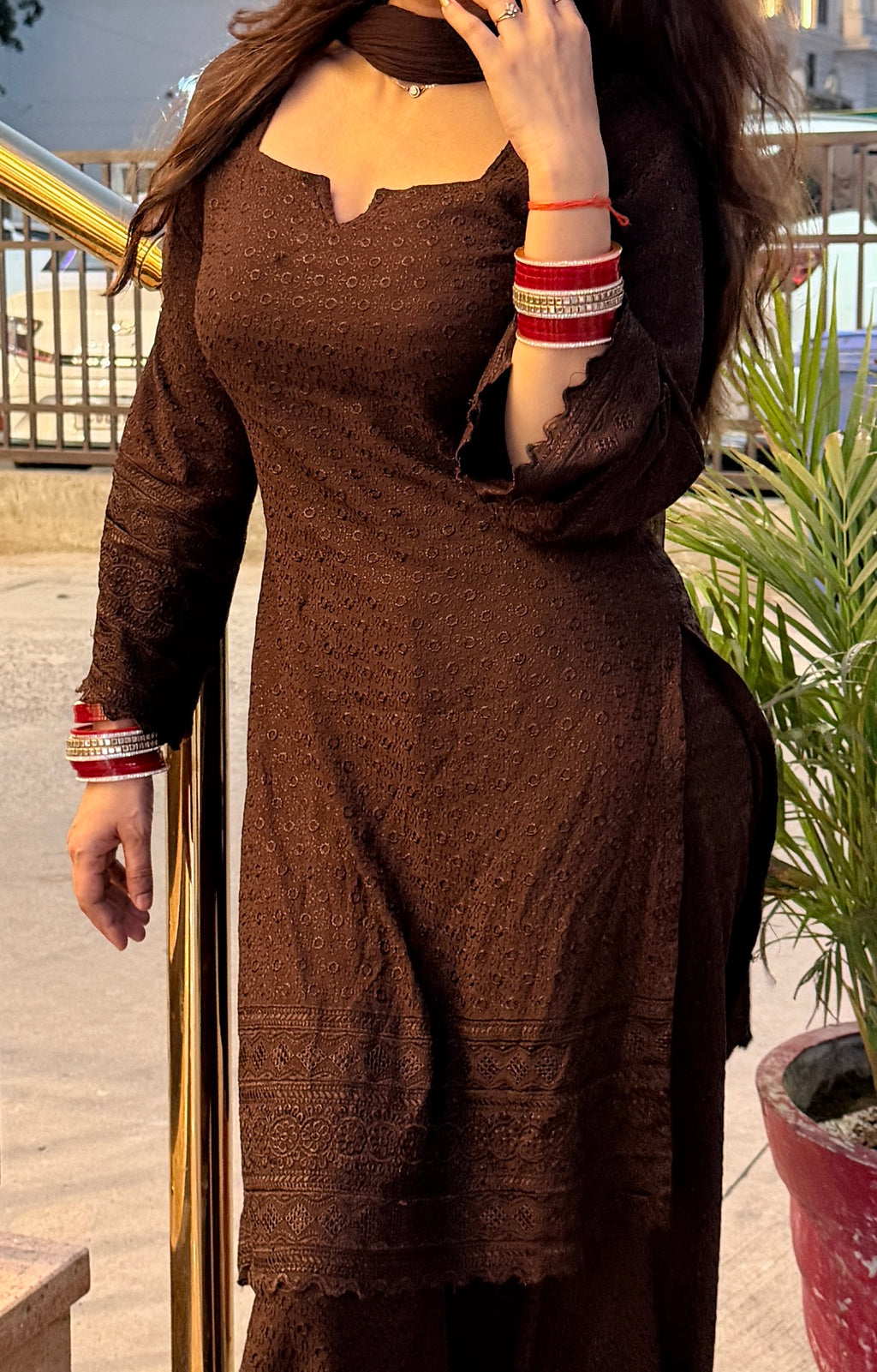 Coffee Brown Chiken Work Suit Set