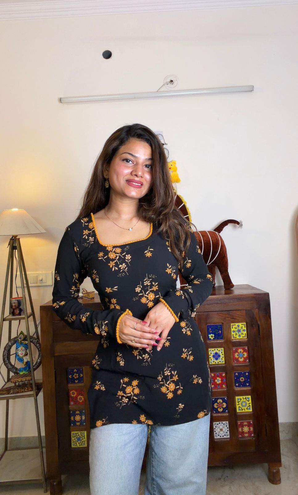 Black Sunflower Short Kurti