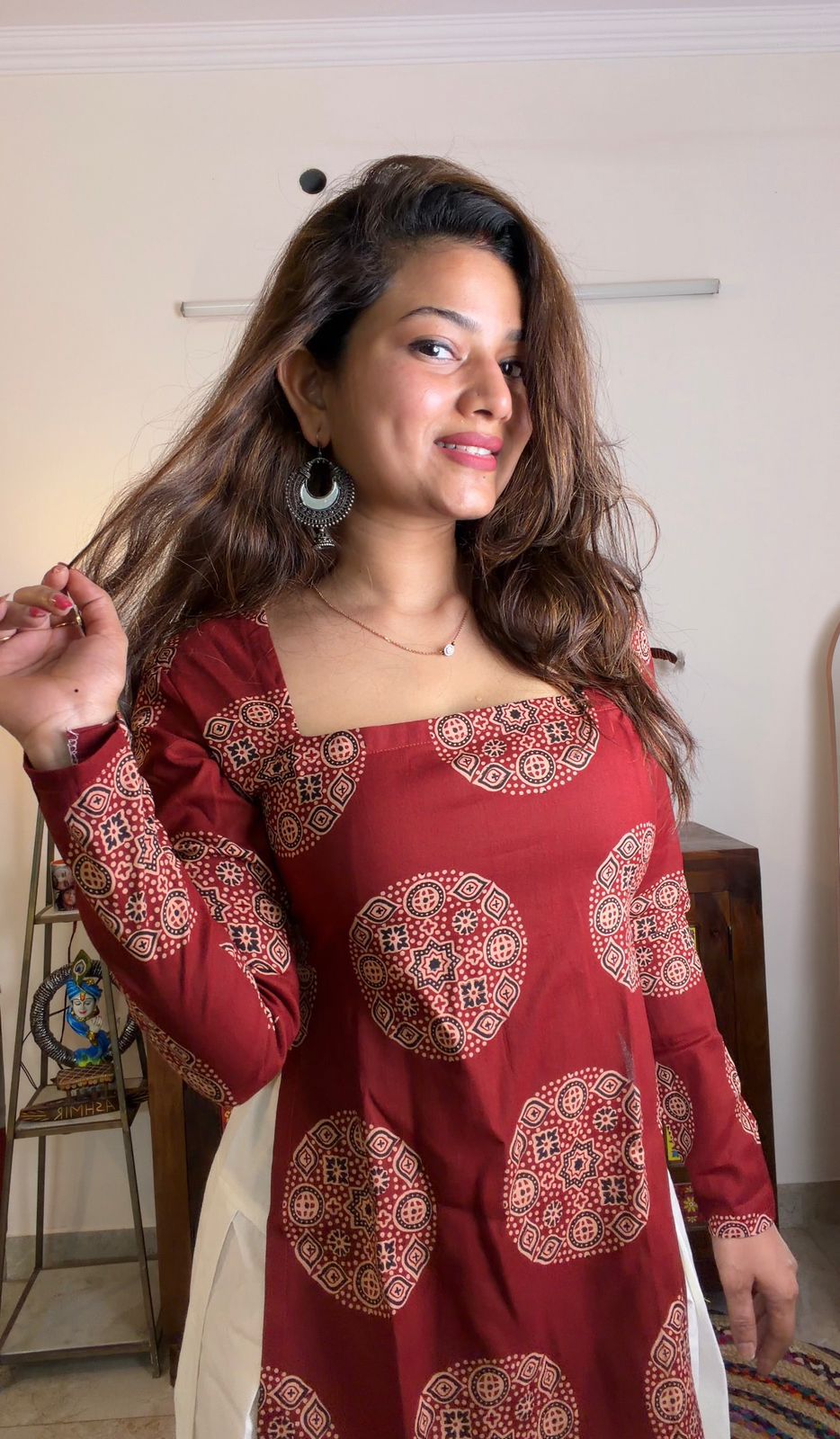 Rust Block Print Short Kurti