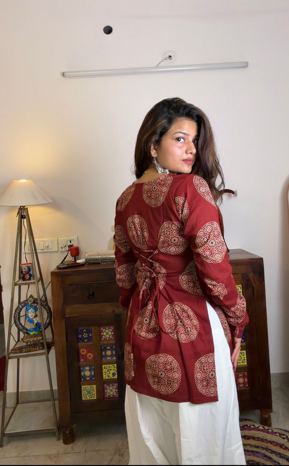 Rust Block Print Short Kurti