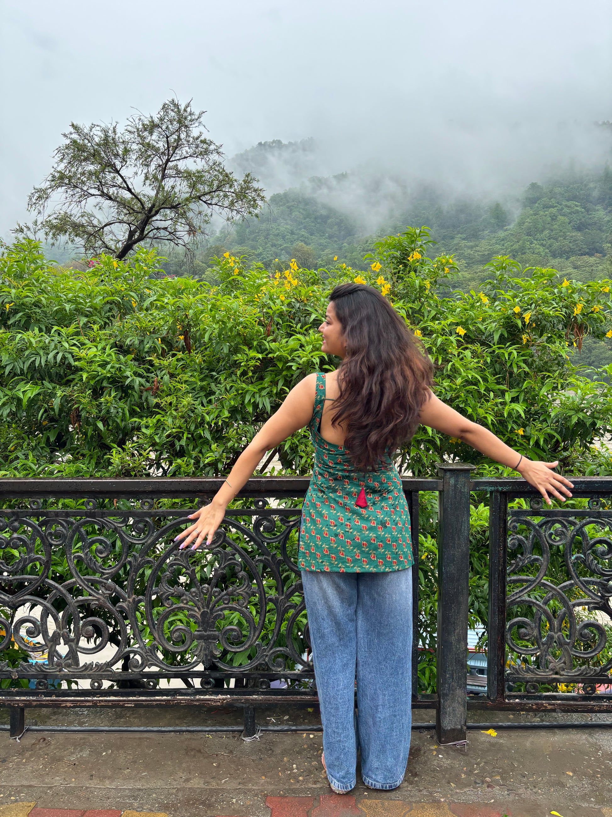 Green deep neck short kurti