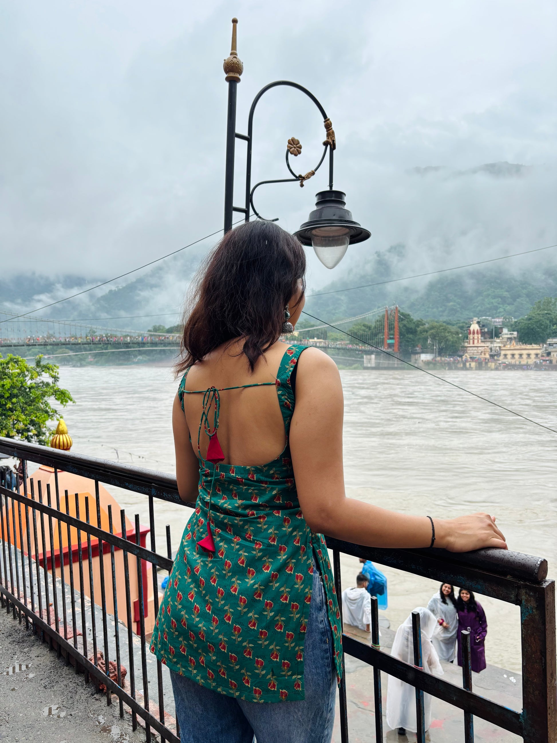 Green deep neck short kurti