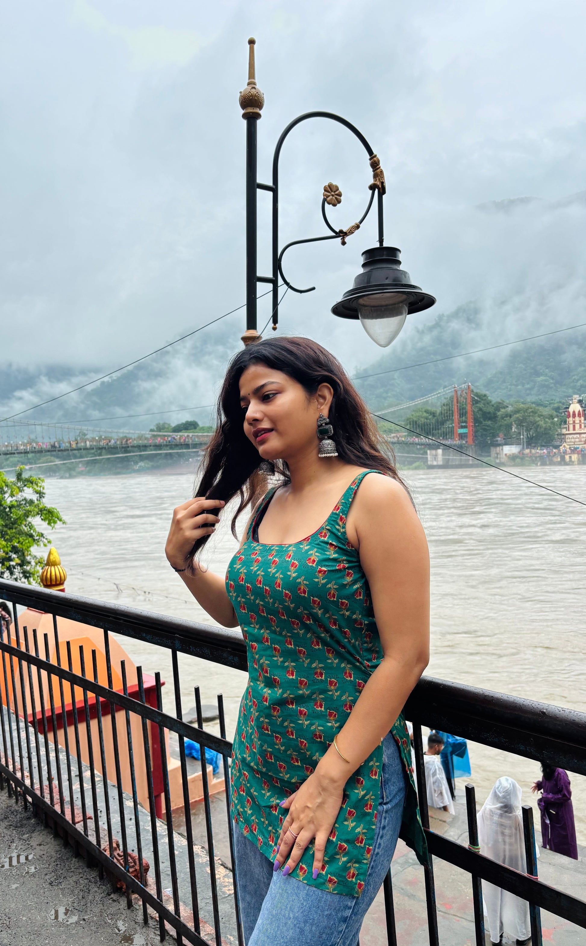 Green deep neck short kurti